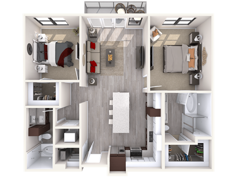 Floor plan for 2 beds, 2 baths, 1128 sqft